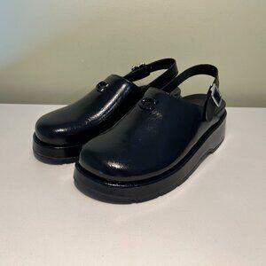 Coach Womens Sculpted C Glazed Leather Slingback Platform Clogs